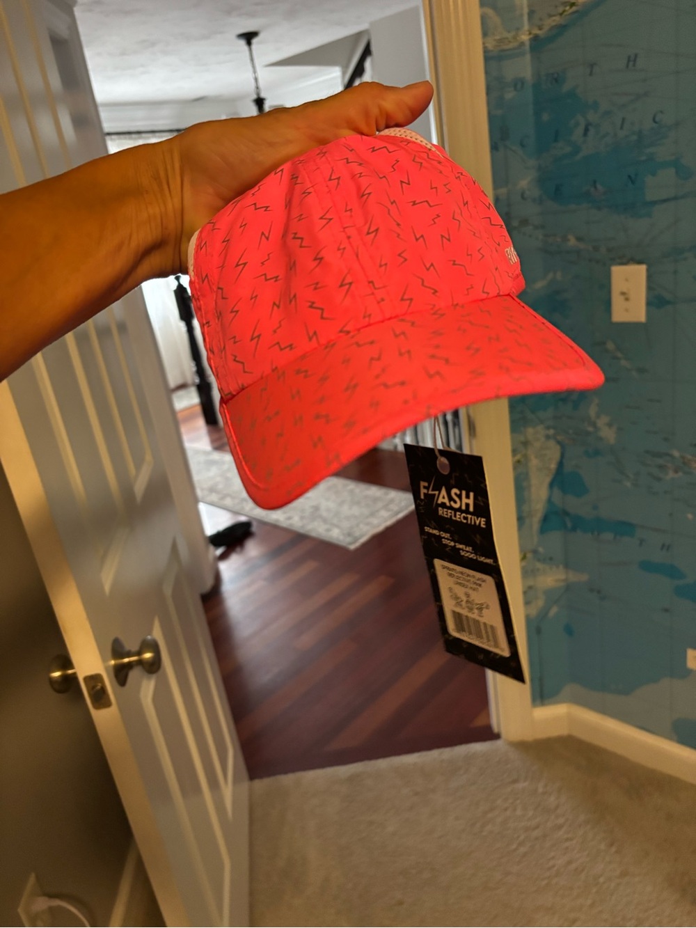 Reflective Neon Pink Women's Cap with Lightning Print
